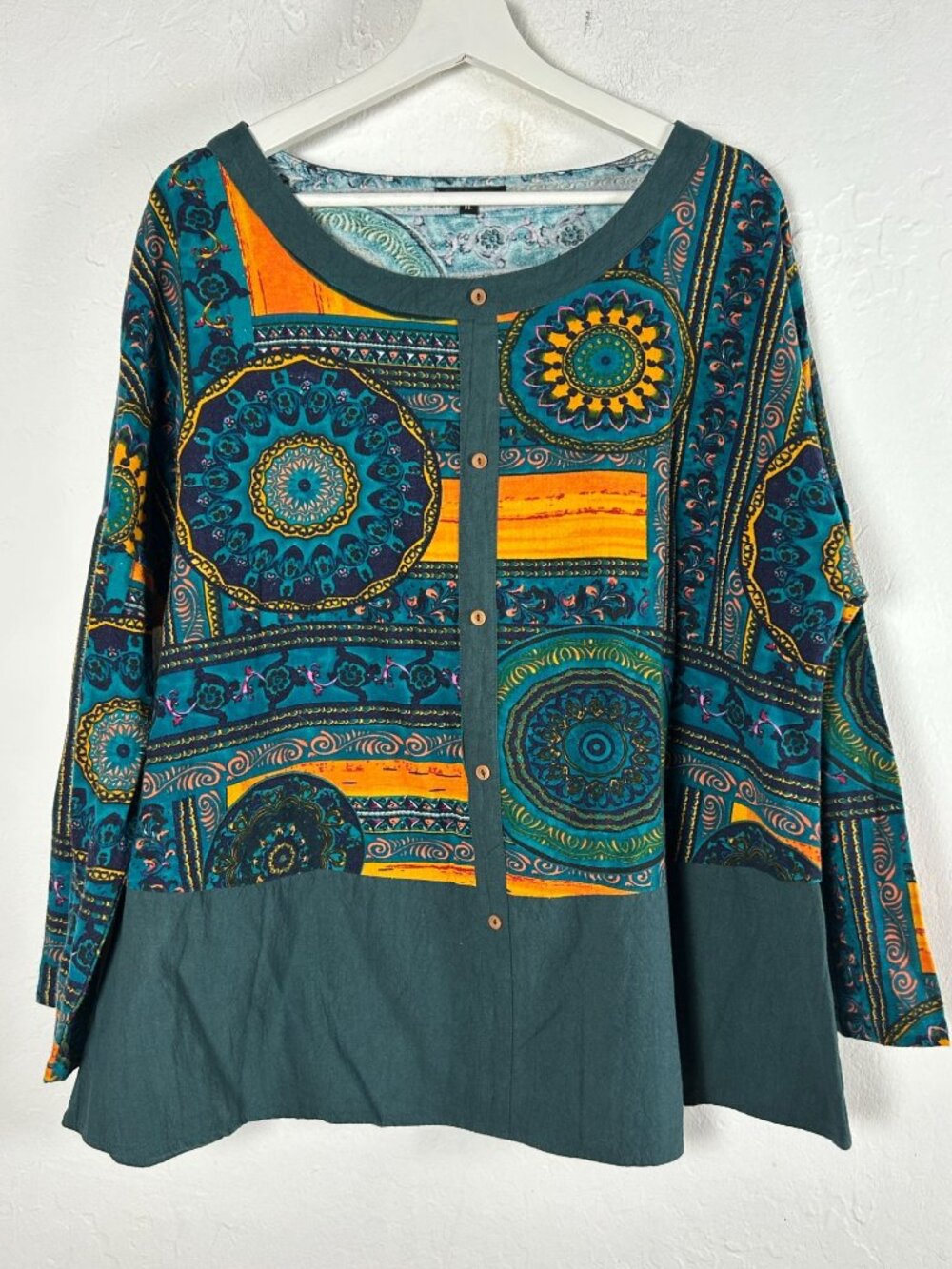 Floryday Womens Multicolor Boho Print Button-Front Tunic Top XL Pullover Boxy